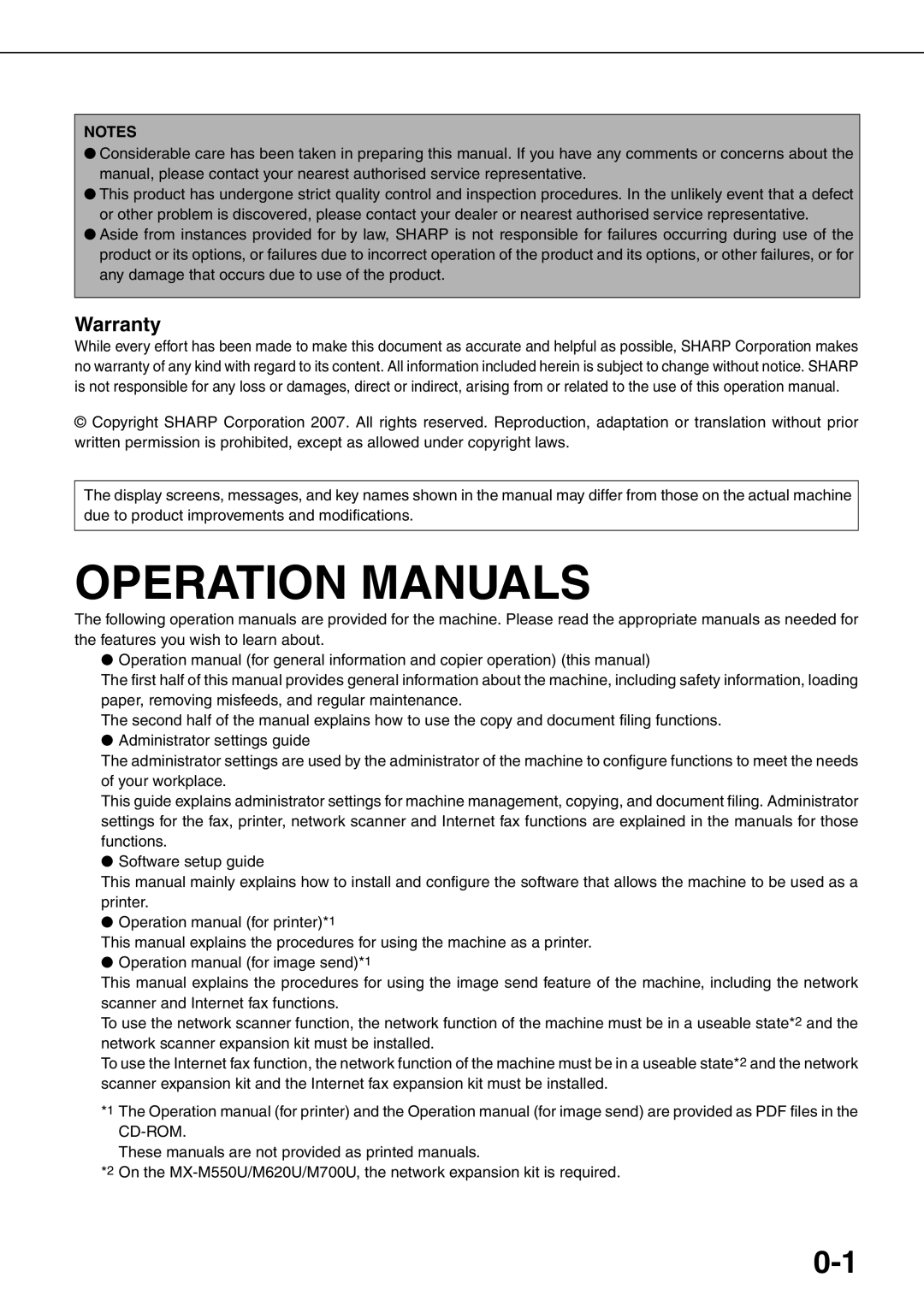 Sharp MX-M550U, MX-M700N, MX-M620N, MX-M700U, MX-M550N, MX-M620U specifications Warranty 