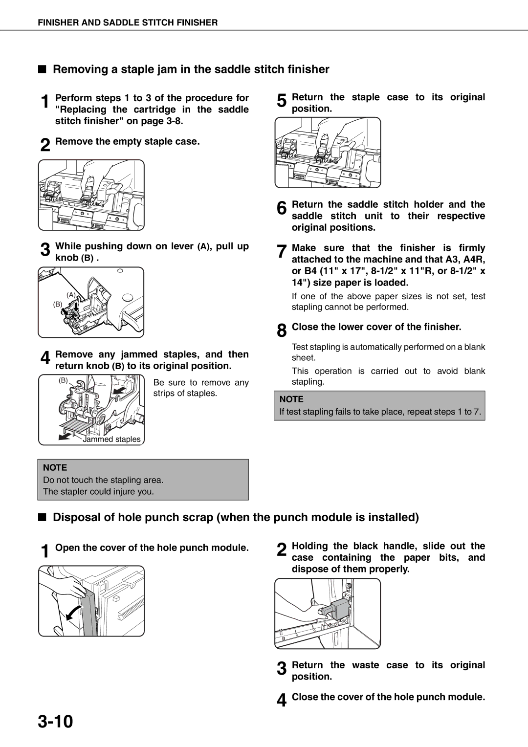 Sharp MX-M620N, MX-M700N, MX-M550U, MX-M700U, MX-M550N, MX-M620U Removing a staple jam in the saddle stitch finisher 