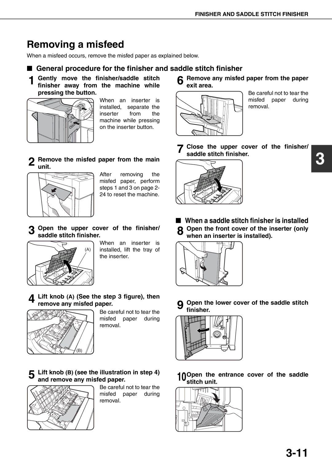 Sharp MX-M700U, MX-M700N, MX-M550U, MX-M620N, MX-M550N Removing a misfeed, When a saddle stitch finisher is installed 