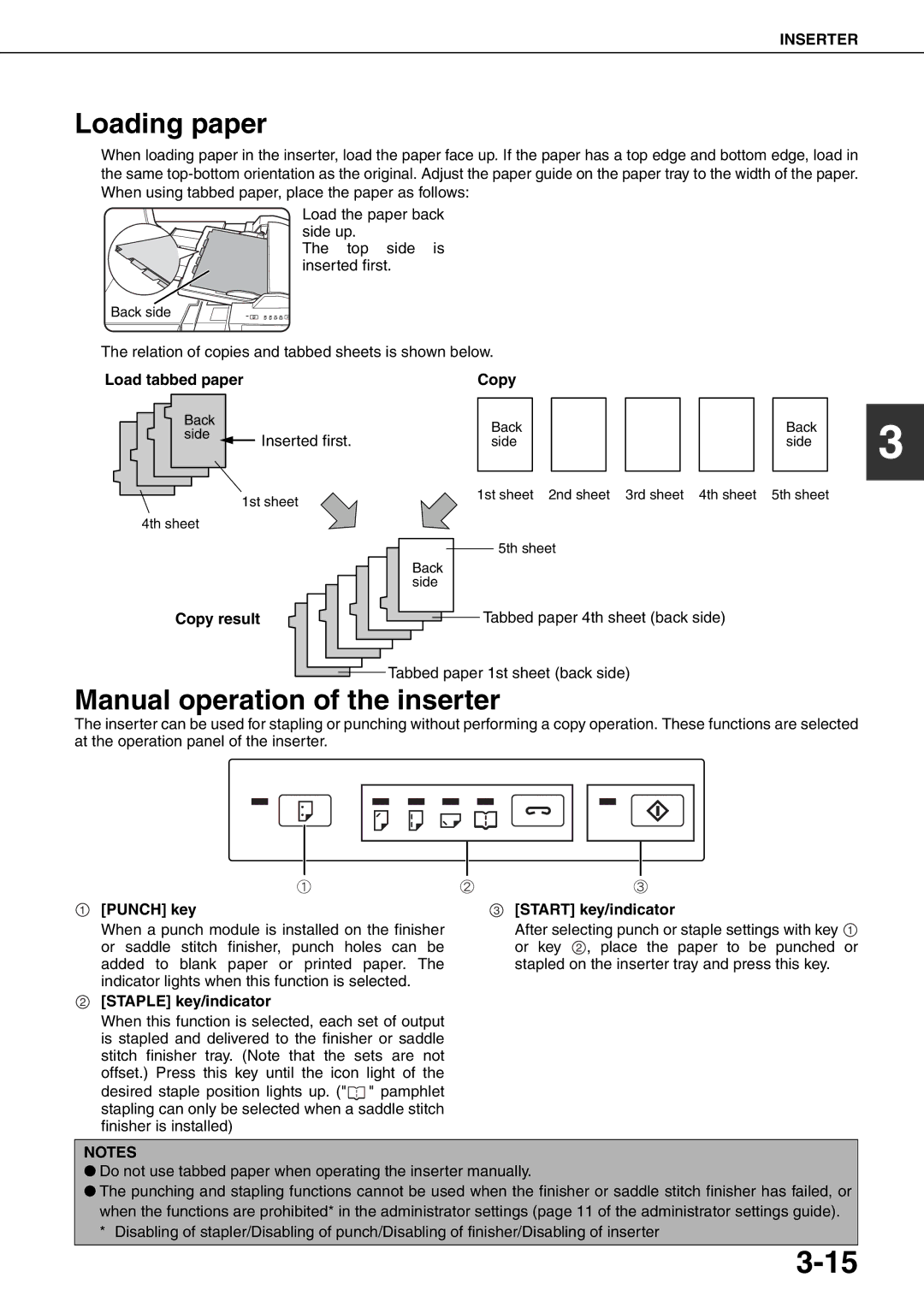 Sharp MX-M550U, MX-M700N, MX-M620N, MX-M700U, MX-M550N, MX-M620U specifications Loading paper, Manual operation of the inserter 