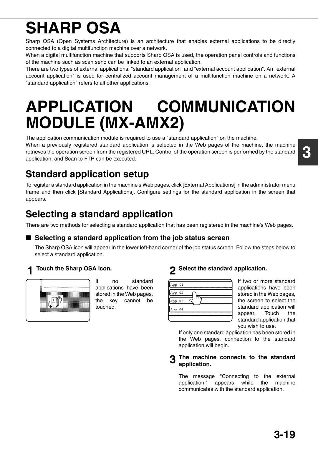 Sharp MX-M620U, MX-M700N, MX-M550U, MX-M620N Sharp OSA, Application Communication Module MX-AMX2, Standard application setup 