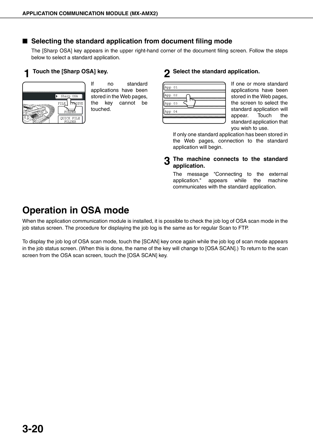 Sharp MX-M700N, MX-M550U, MX-M620N, MX-M700U, MX-M550N, MX-M620U specifications Operation in OSA mode, Touch the Sharp OSA key 