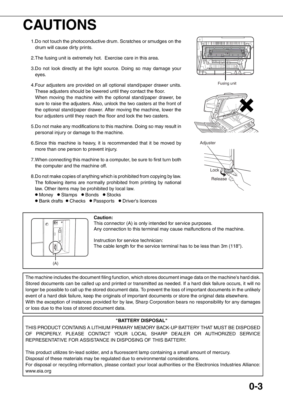 Sharp MX-M700U, MX-M700N, MX-M550U, MX-M620N, MX-M550N, MX-M620U specifications Battery Disposal 