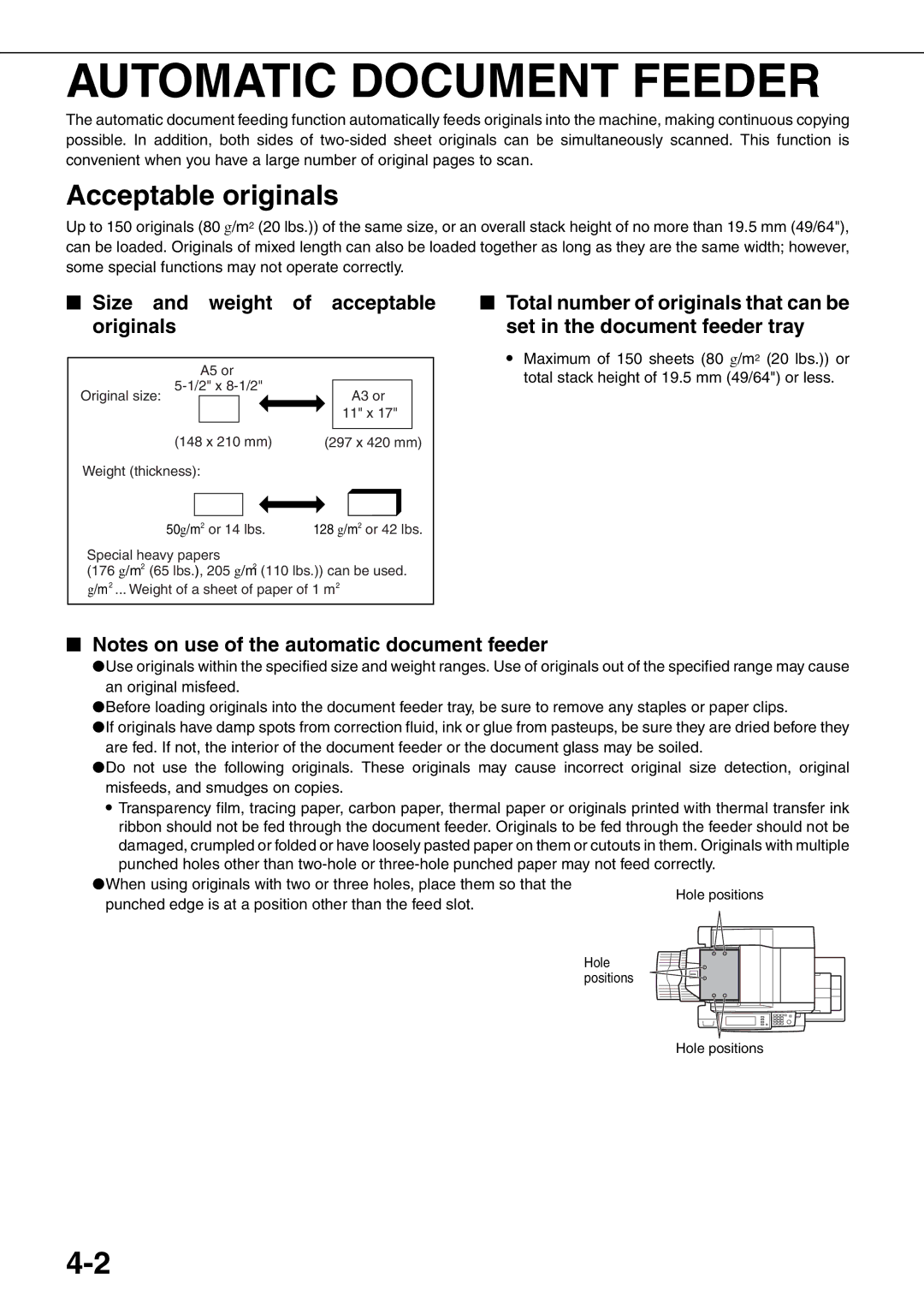 Sharp MX-M700N, MX-M550U, MX-M620N, MX-M700U, MX-M550N, MX-M620U specifications Automatic Document Feeder, Acceptable originals 