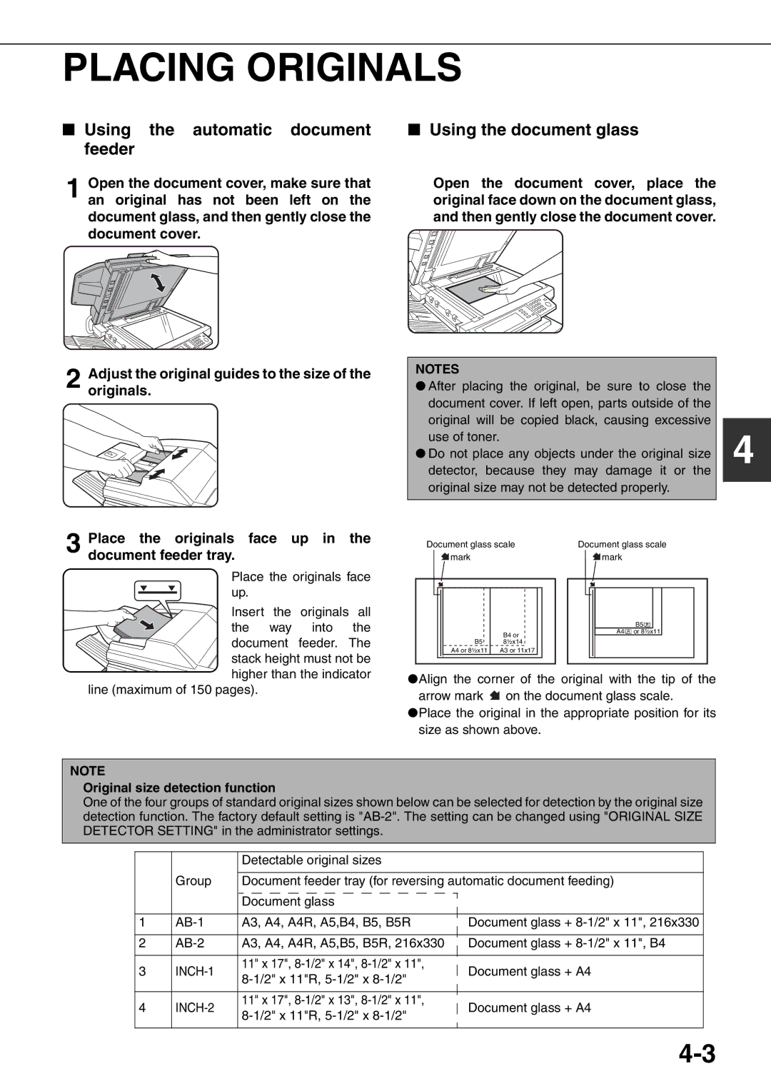 Sharp MX-M550U, MX-M700N, MX-M620N, MX-M700U Placing Originals, Adjust the original guides to the size of the originals 