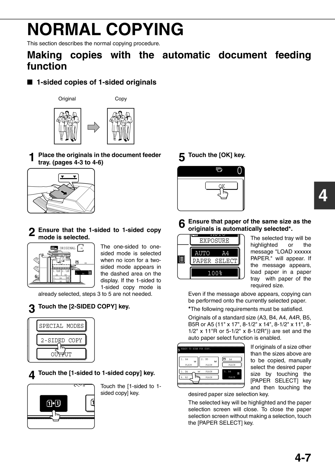 Sharp MX-M620U Normal Copying, Making copies with the automatic document feeding function, Touch the 2-SIDED Copy key 