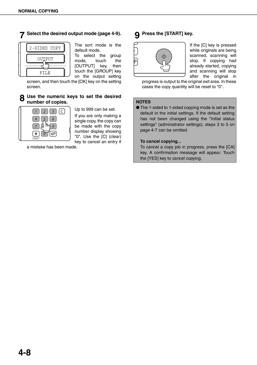 Sharp MX-M700N, MX-M550U Select the desired output mode, Use the numeric keys to set the desired number of copies, Output 