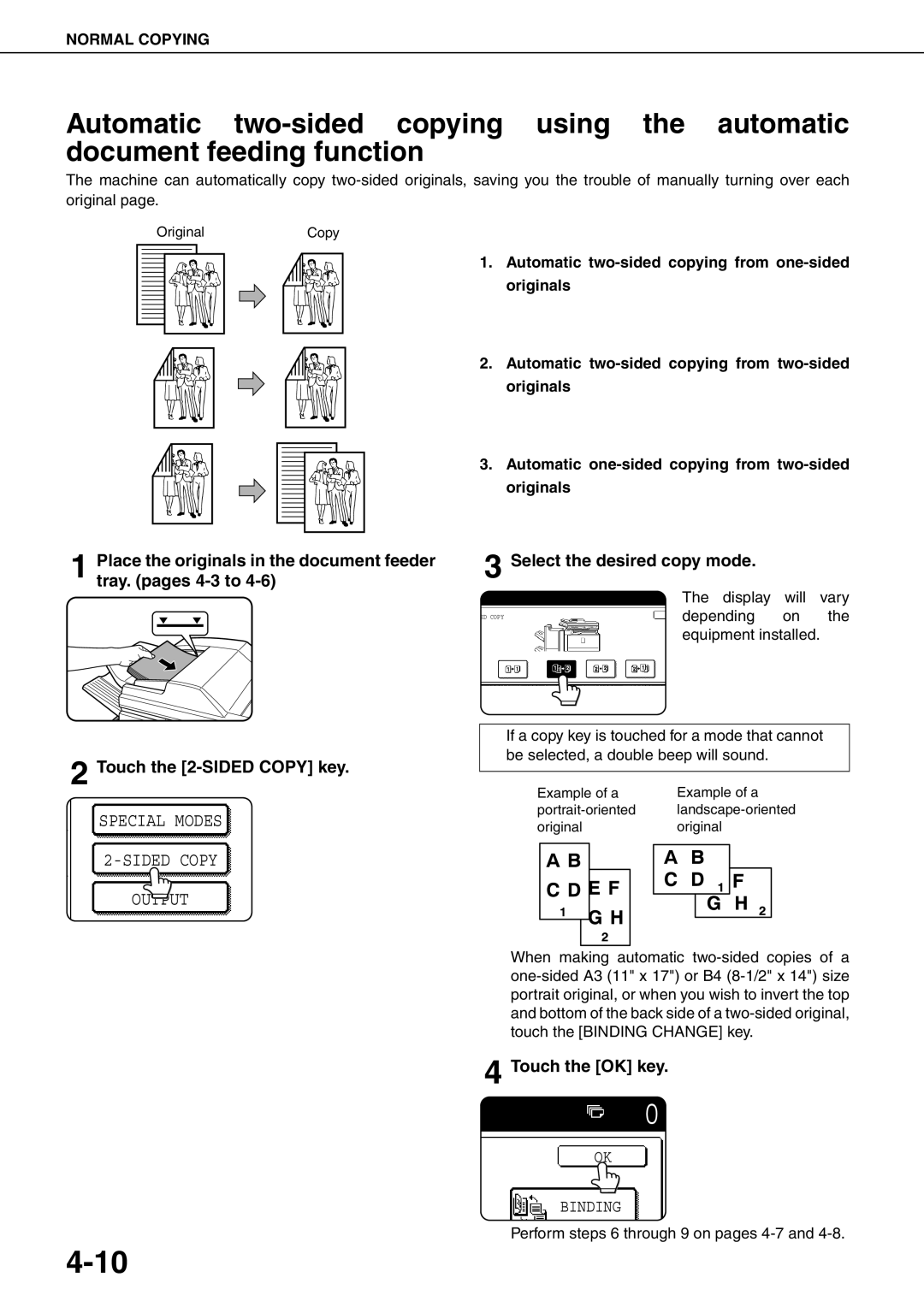 Sharp MX-M620N, MX-M700N, MX-M550U, MX-M700U, MX-M550N, MX-M620U specifications Select the desired copy mode, Touch the OK key 