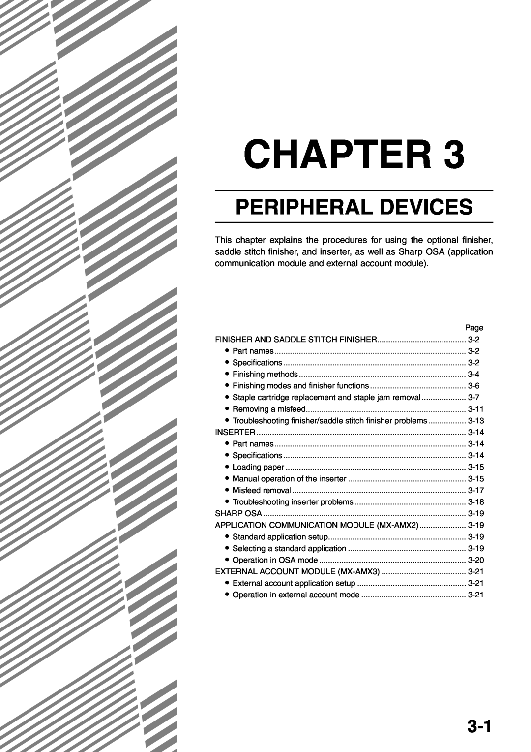 Sharp MX-M620U, MX-M700N, MX-M550U, MX-M620N, MX-M700U, MX-M550N specifications Peripheral Devices, Chapter 