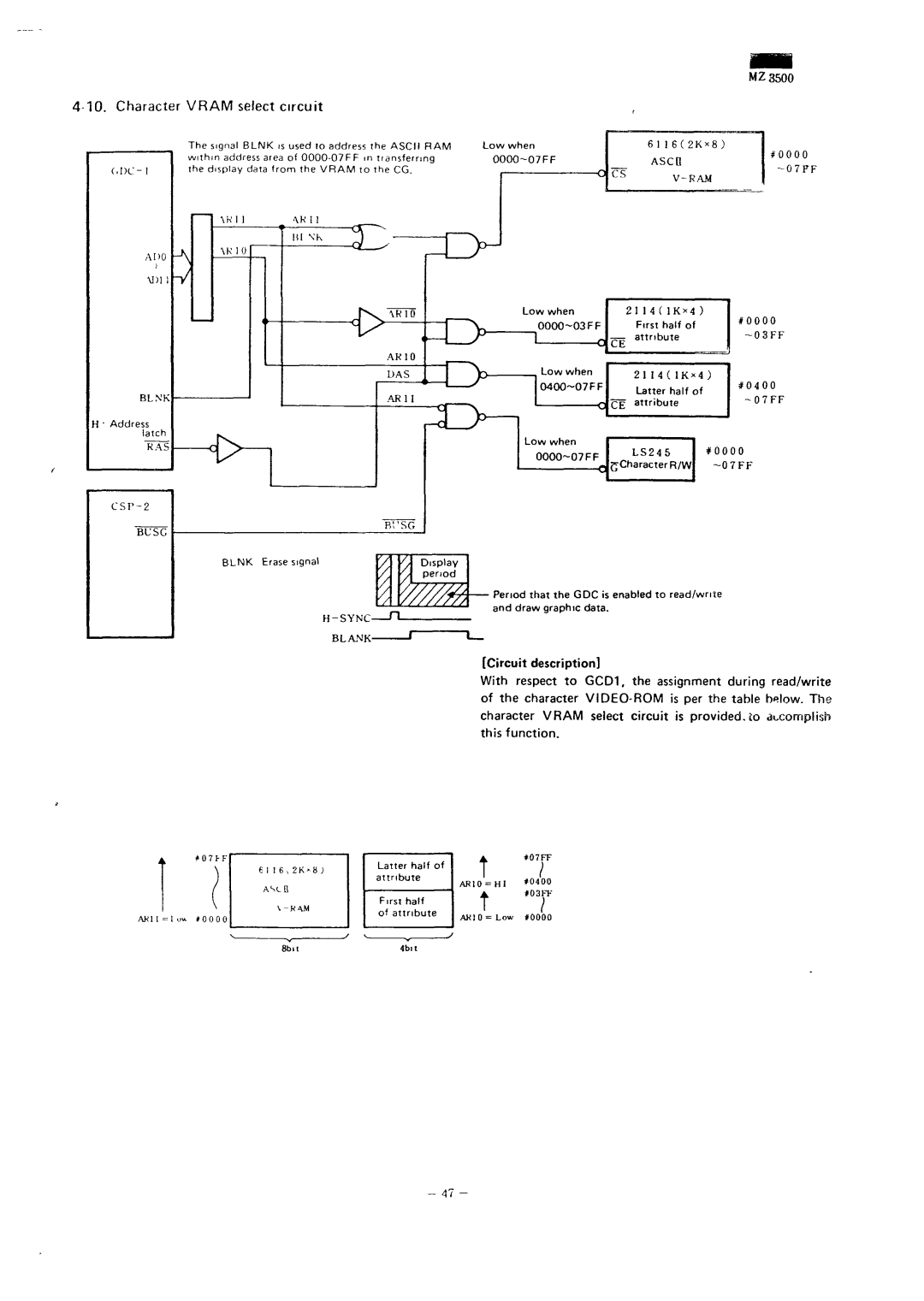 Sharp MZ-3500 service manual Character Vram select circuit, Blsc 