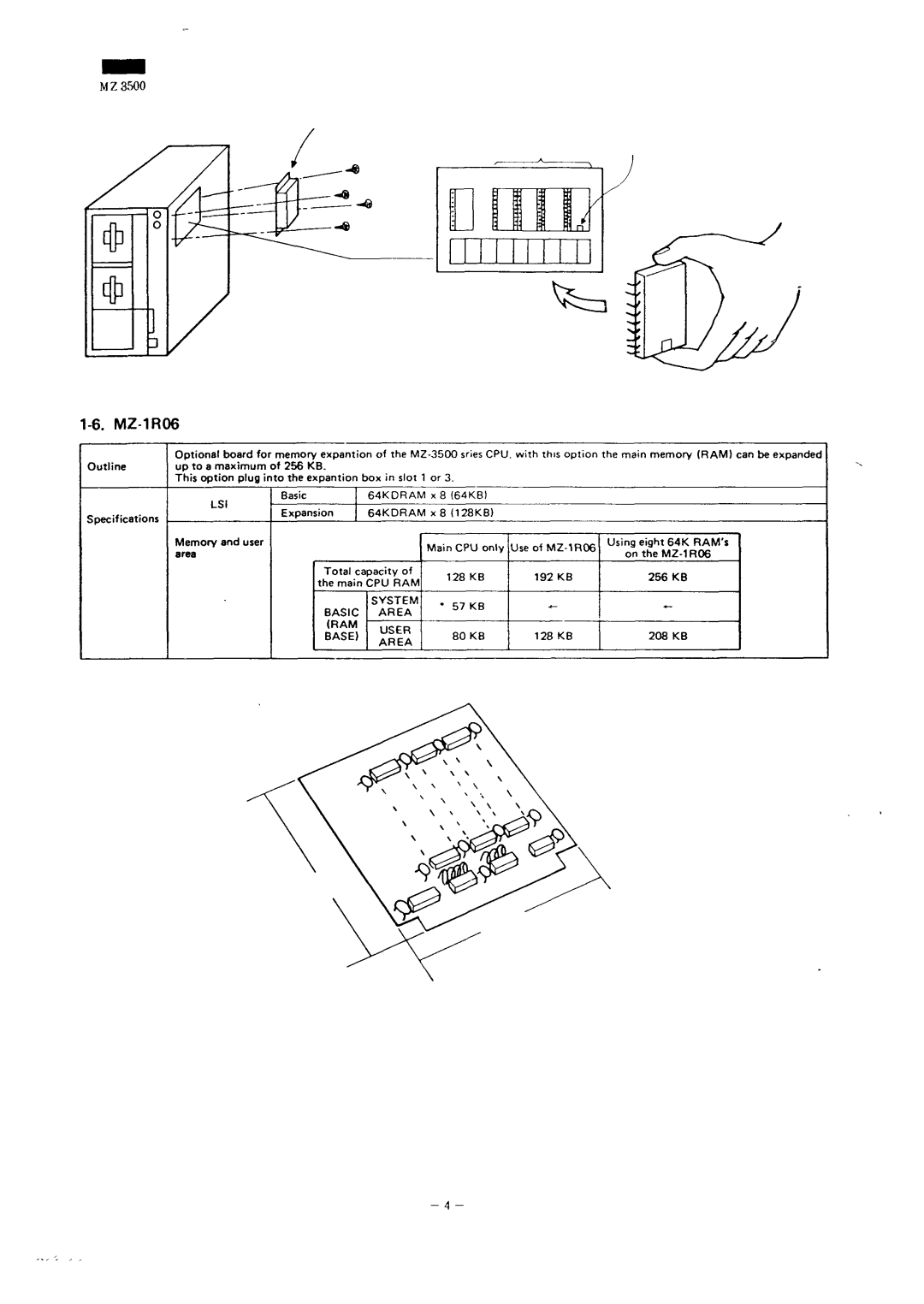 Sharp MZ-3500 service manual Basic Area RAM, Base, System, User 