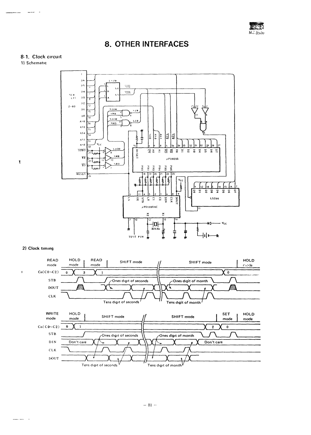 Sharp MZ-3500 service manual Clock circuit Schematic, Read Hold, Write Hold SET, Din, Stb 