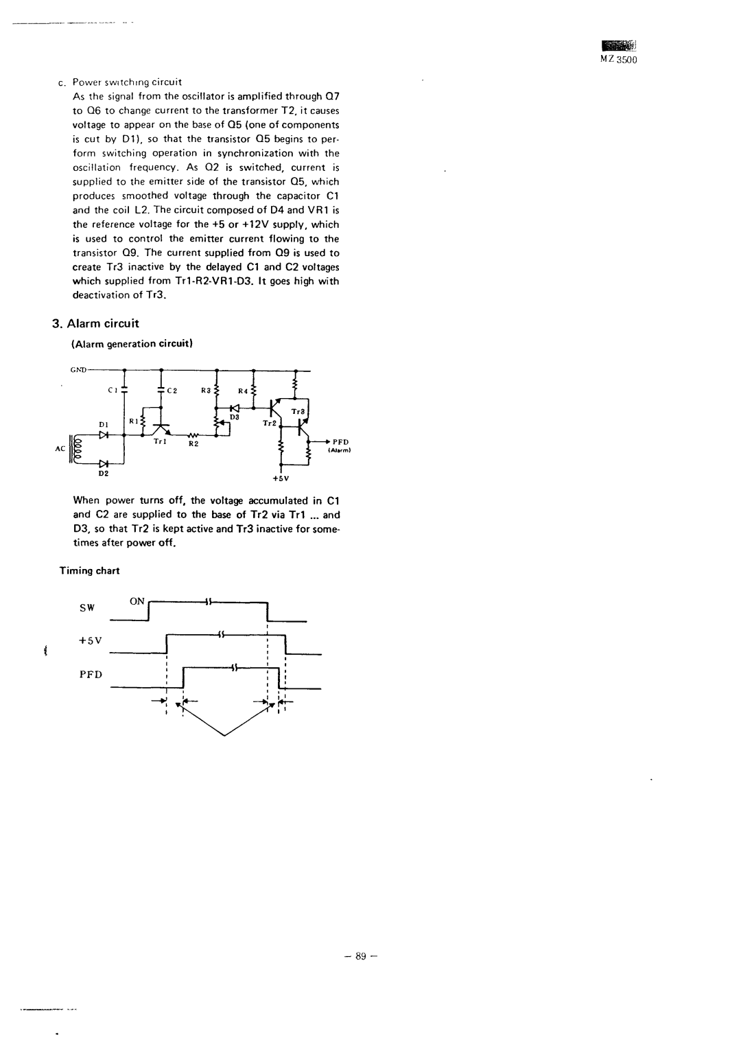 Sharp MZ-3500 service manual Alarm generation circuit, Timing chart 