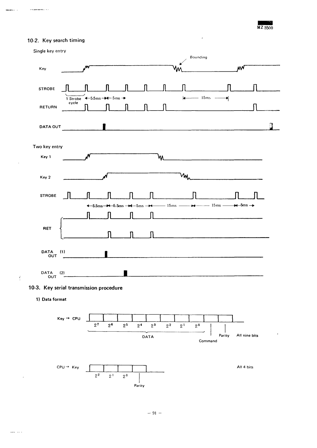 Sharp MZ-3500 service manual Key search timing, 2s 2s22 21, Strobe, Data 