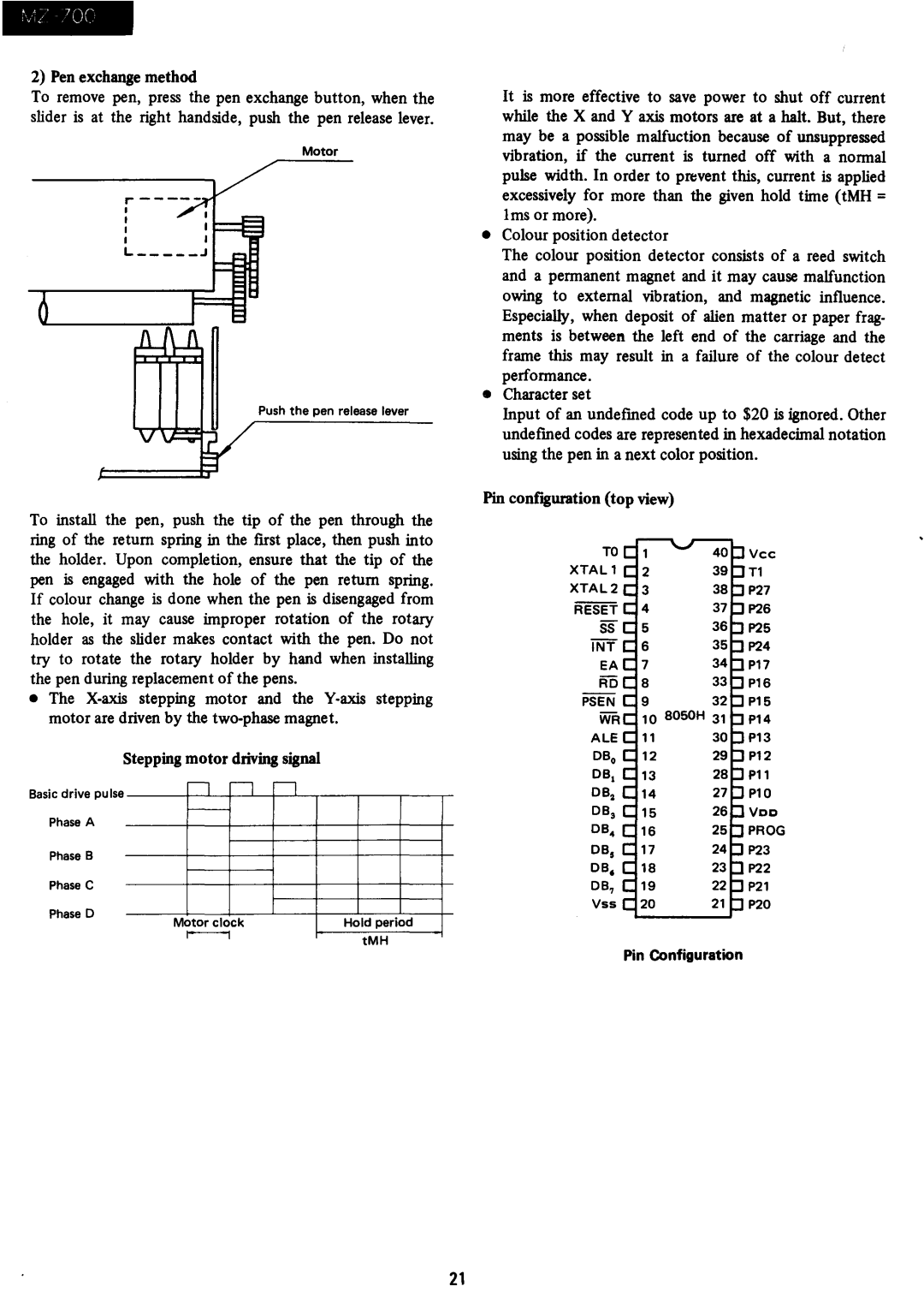 Sharp MZ-700 manual XTAL1 XTAL2, Int, Psen, Ale, Dbi, DB2, DB4 