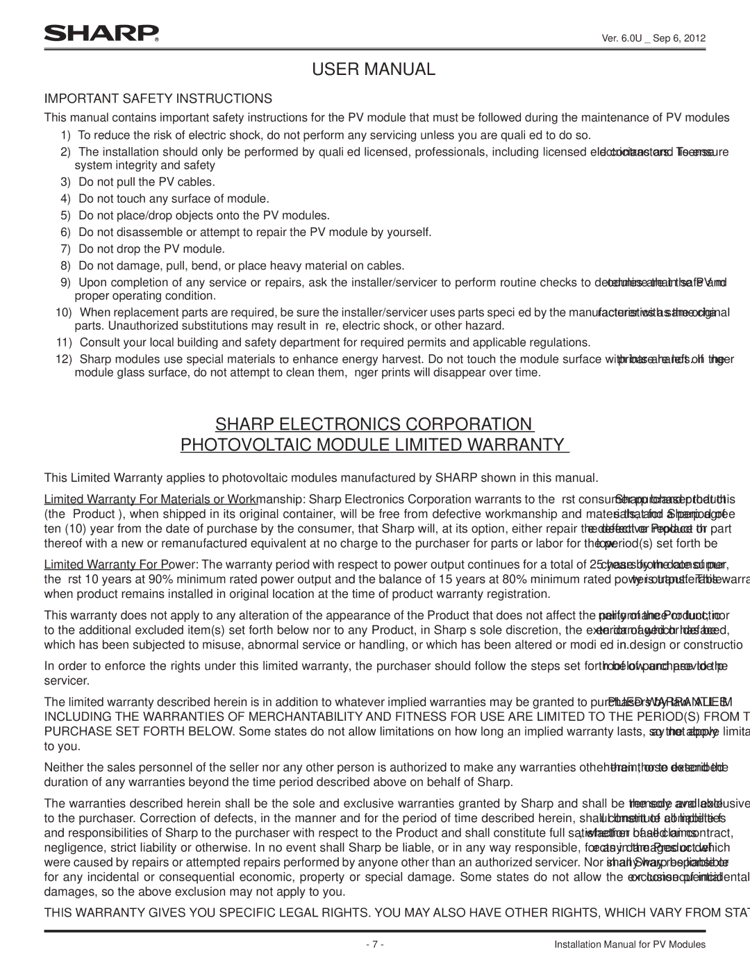 Sharp ND-255QCS important safety instructions Important Safety Instructions 