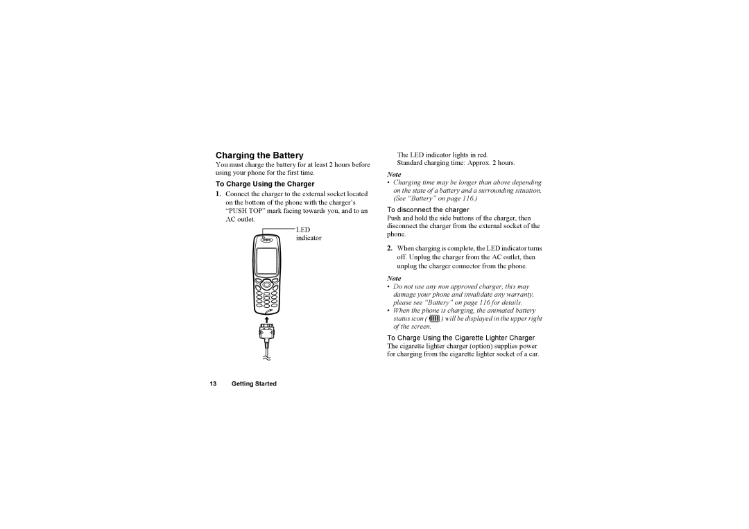 Sharp O2 manual Charging the Battery, To Charge Using the Charger, To disconnect the charger 