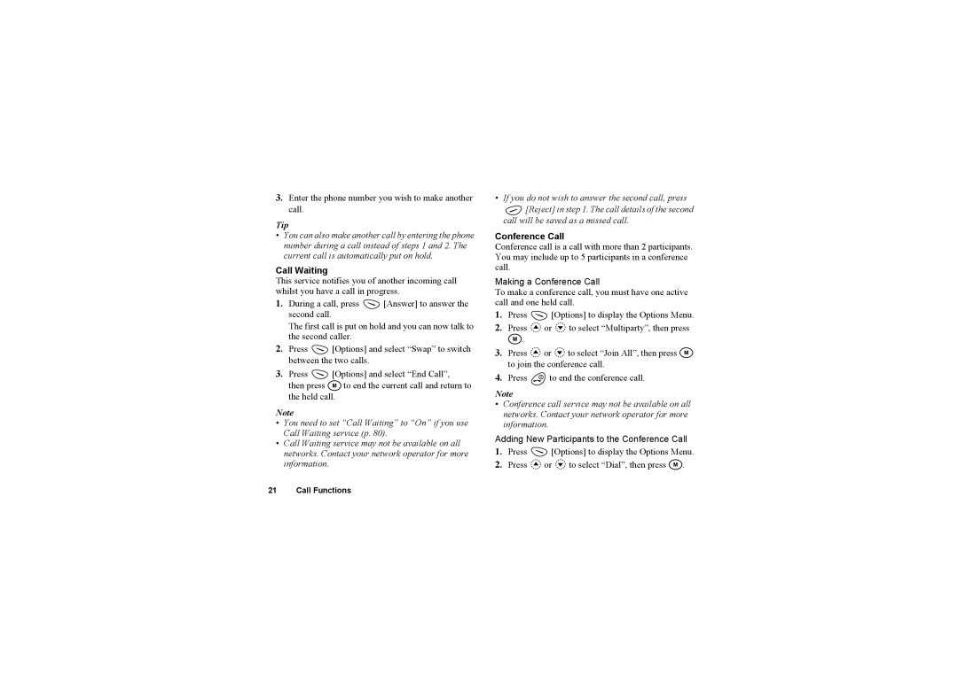 Sharp O2 manual Call Waiting, Making a Conference Call, Adding New Participants to the Conference Call 