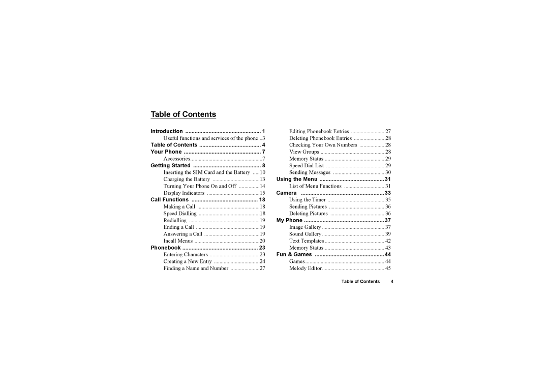 Sharp O2 manual Table of Contents 