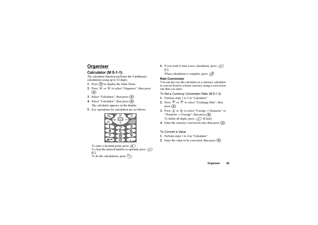 Sharp O2 manual Organiser, Calculator M, Rate Conversion, To Set a Currency Conversion Rate M, To Convert a Value 