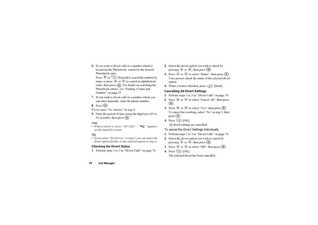 Sharp O2 manual Checking the Divert Status, Cancelling All Divert Settings, To cancel the Divert Settings Individually 