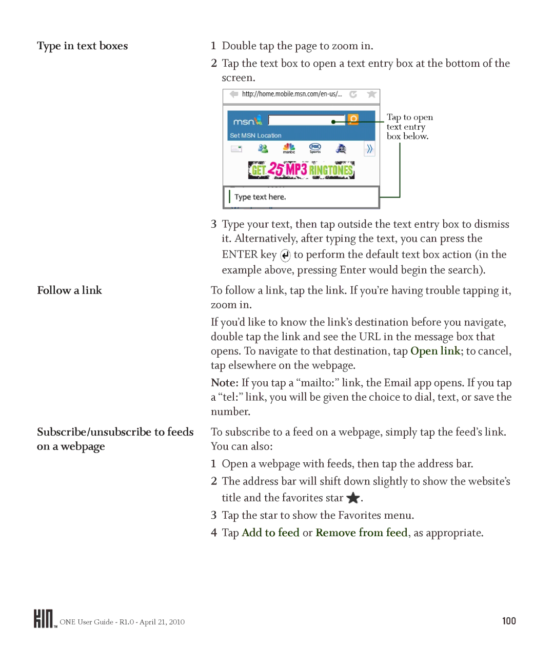 Sharp OMPB10ZU manual Type in text boxes, Follow a link, On a webpage 