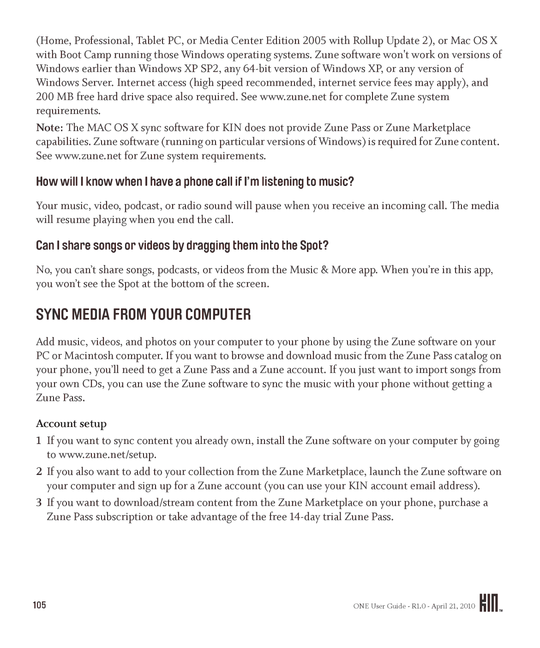 Sharp OMPB10ZU Sync Media from Your Computer, Can I share songs or videos by dragging them into the Spot?, Account setup 