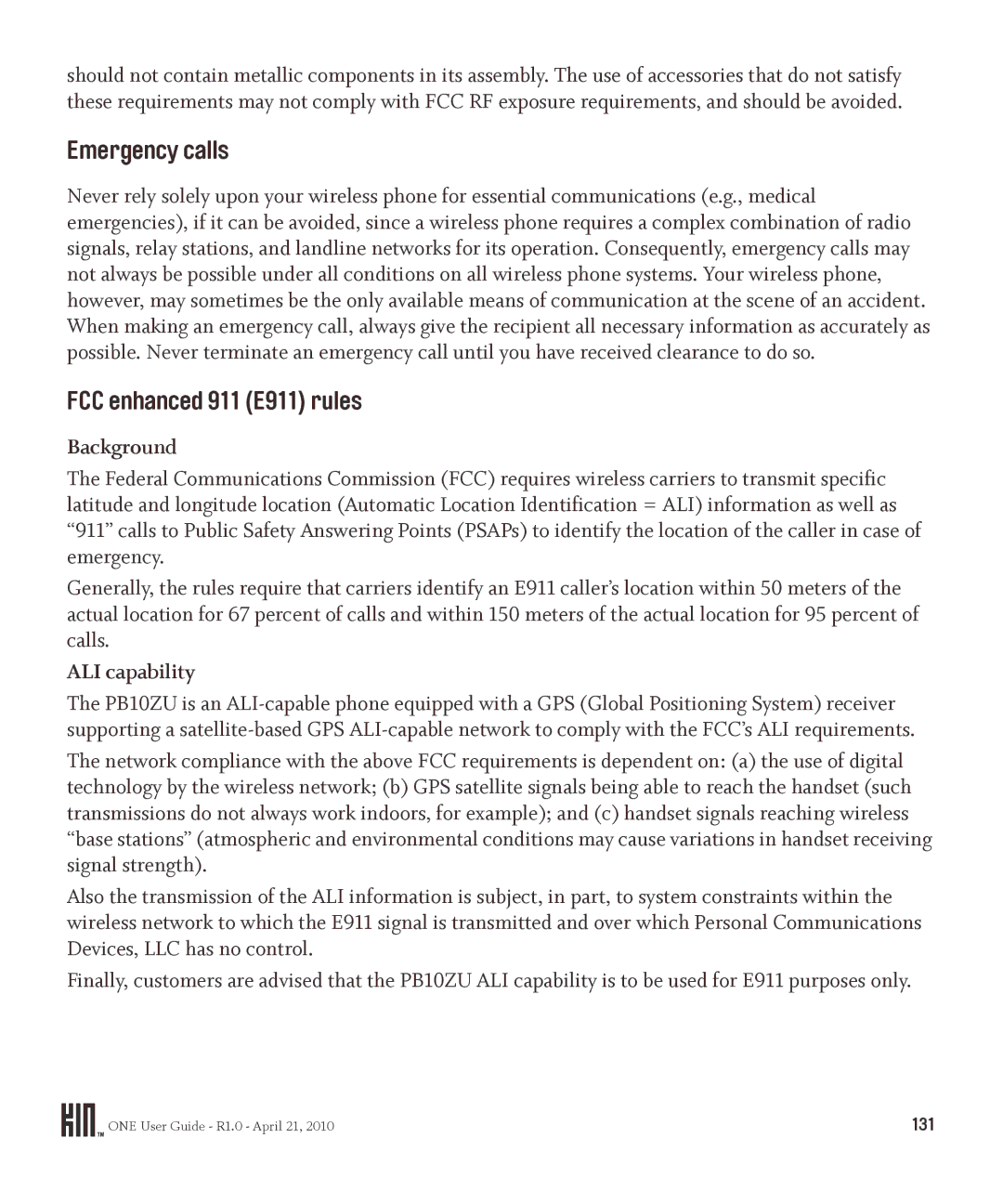 Sharp OMPB10ZU manual Emergency calls, FCC enhanced 911 E911 rules, Background, ALI capability 