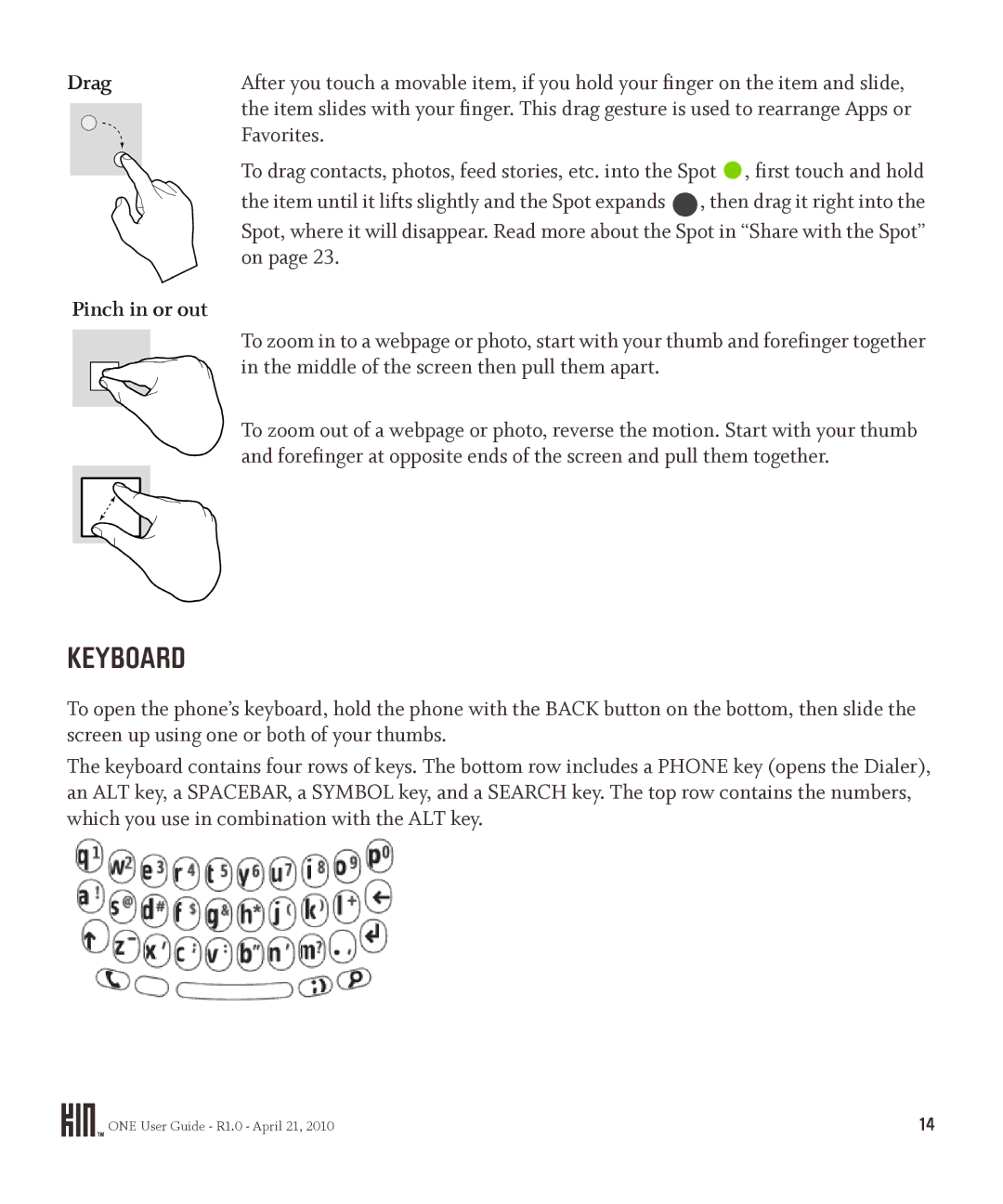 Sharp OMPB10ZU manual Keyboard, Drag, Favorites, Pinch in or out 