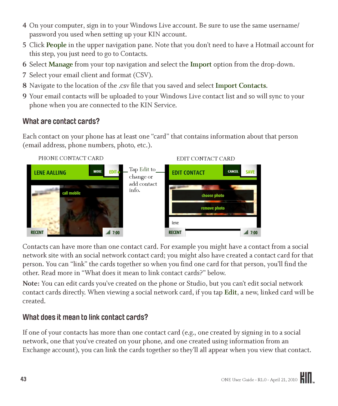 Sharp OMPB10ZU manual What are contact cards?, What does it mean to link contact cards? 