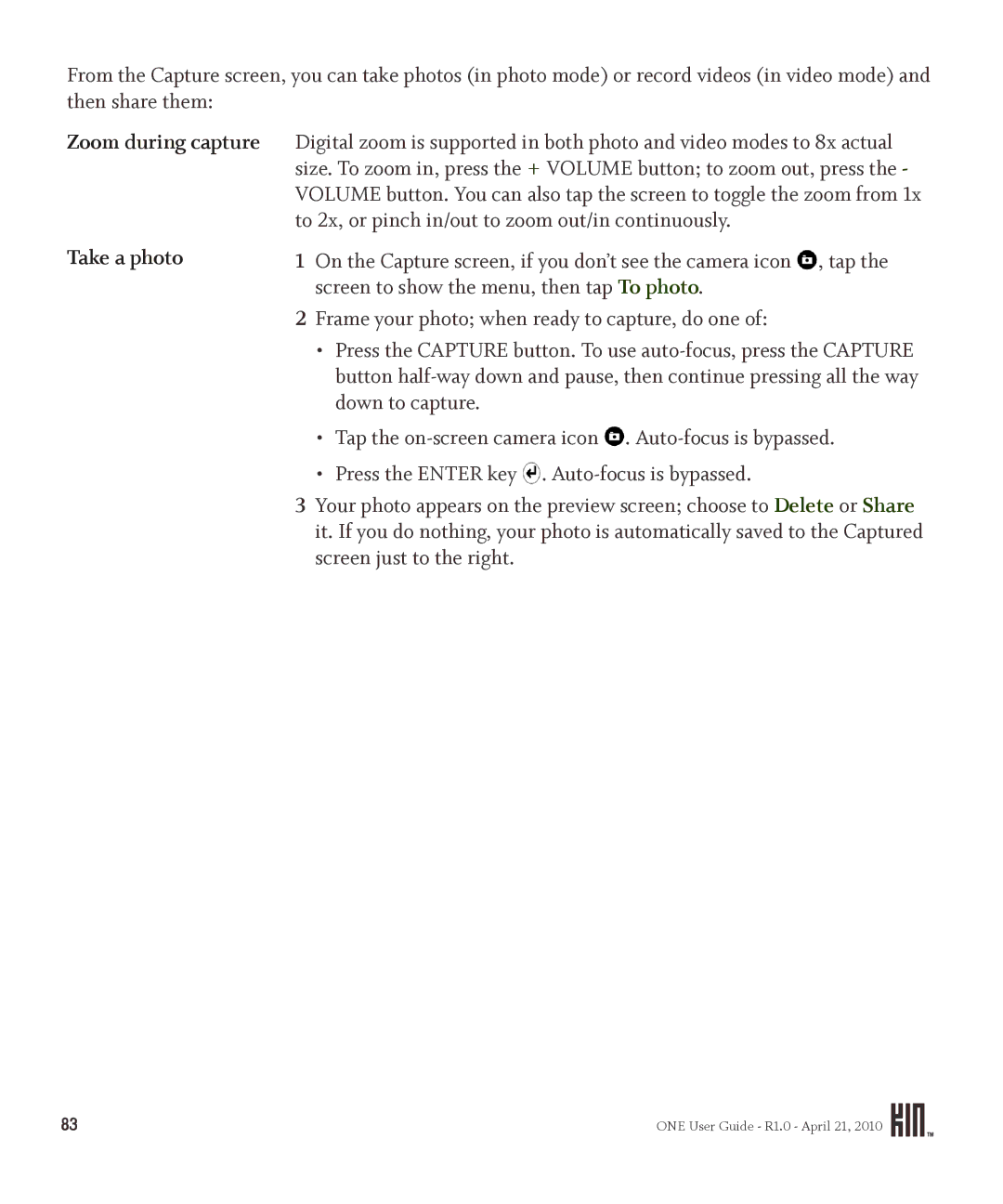 Sharp OMPB10ZU manual Zoom during capture Take a photo 