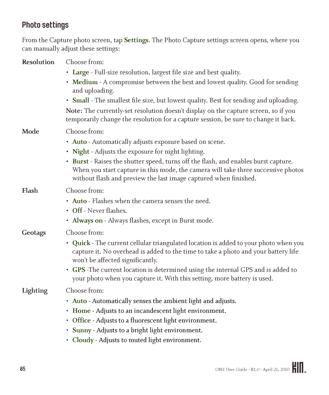 Sharp OMPB10ZU manual Photo settings 