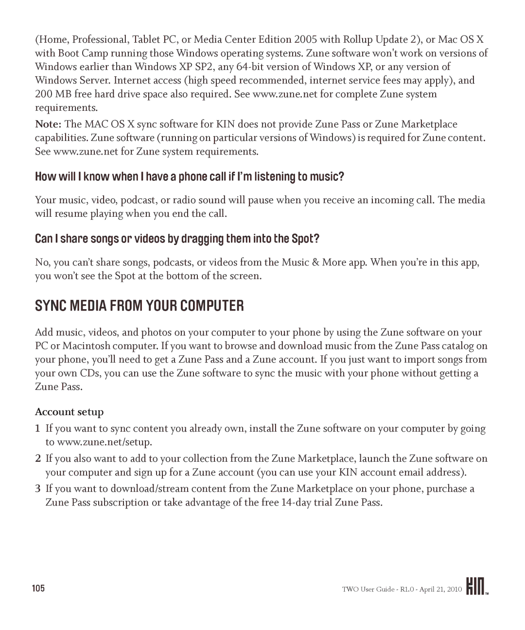 Sharp OMPB20ZU Sync Media from Your Computer, Can I share songs or videos by dragging them into the Spot?, Account setup 