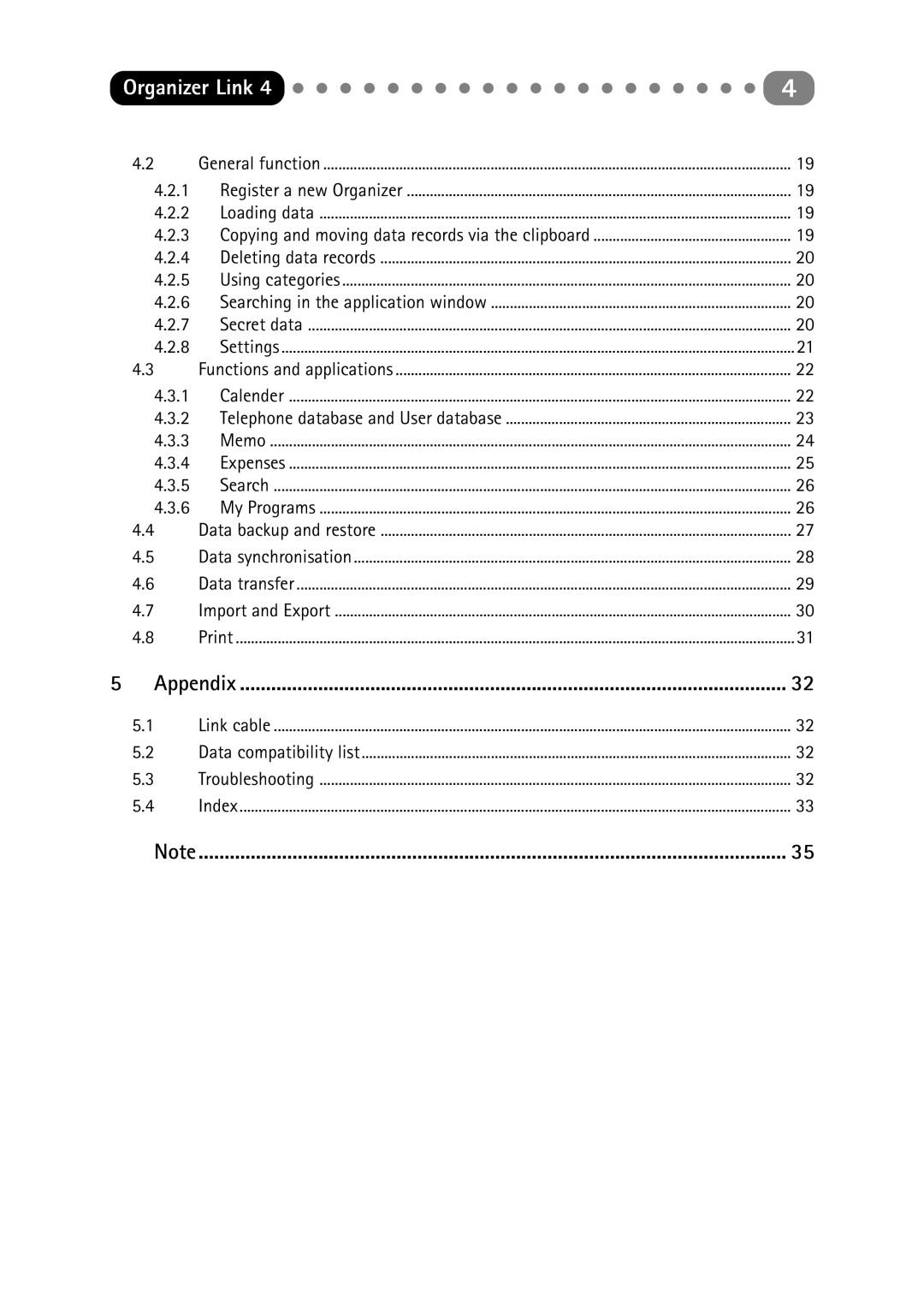 Sharp ORGANIZER Link4 manual Appendix, Copying and moving data records via the clipboard 