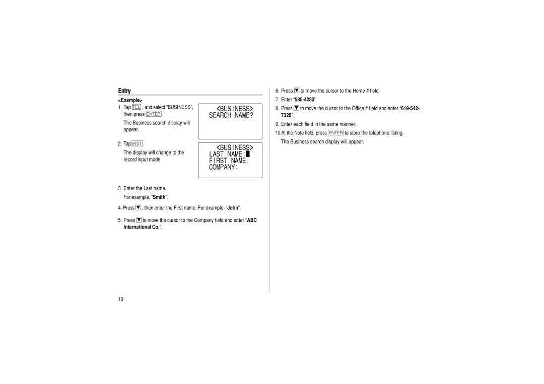 Sharp OZ-290 operation manual Entry, BUS I Ness Search NAME?, RST Name Company, Example, 7320 