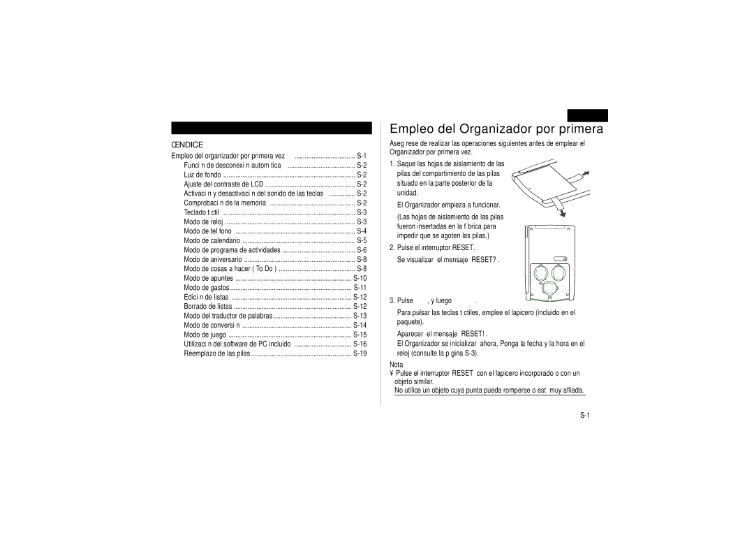 Sharp OZ-290 operation manual Instrucciones abreviadas en español, Nota 