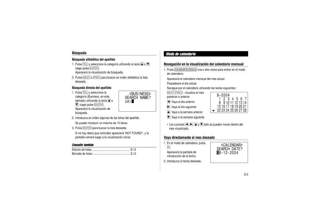 Sharp OZ-290 operation manual Modo de calendario, Búsqueda, Vaya directamente al mes deseado 