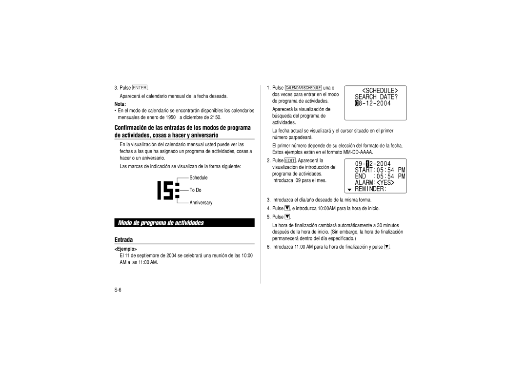 Sharp OZ-290 operation manual Modo de programa de actividades, Search DATE? 0 8 1 2 2 0 0 