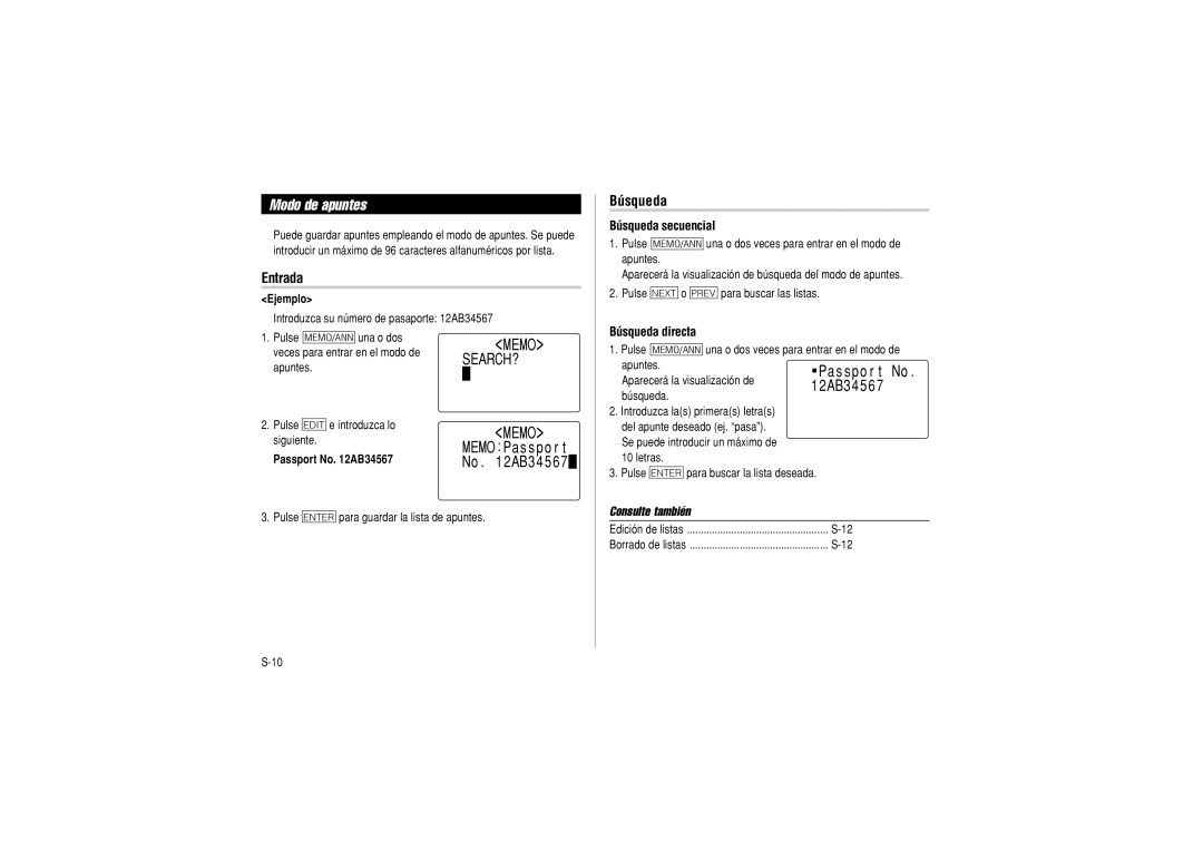 Sharp OZ-290 operation manual Modo de apuntes, Búsqueda directa 