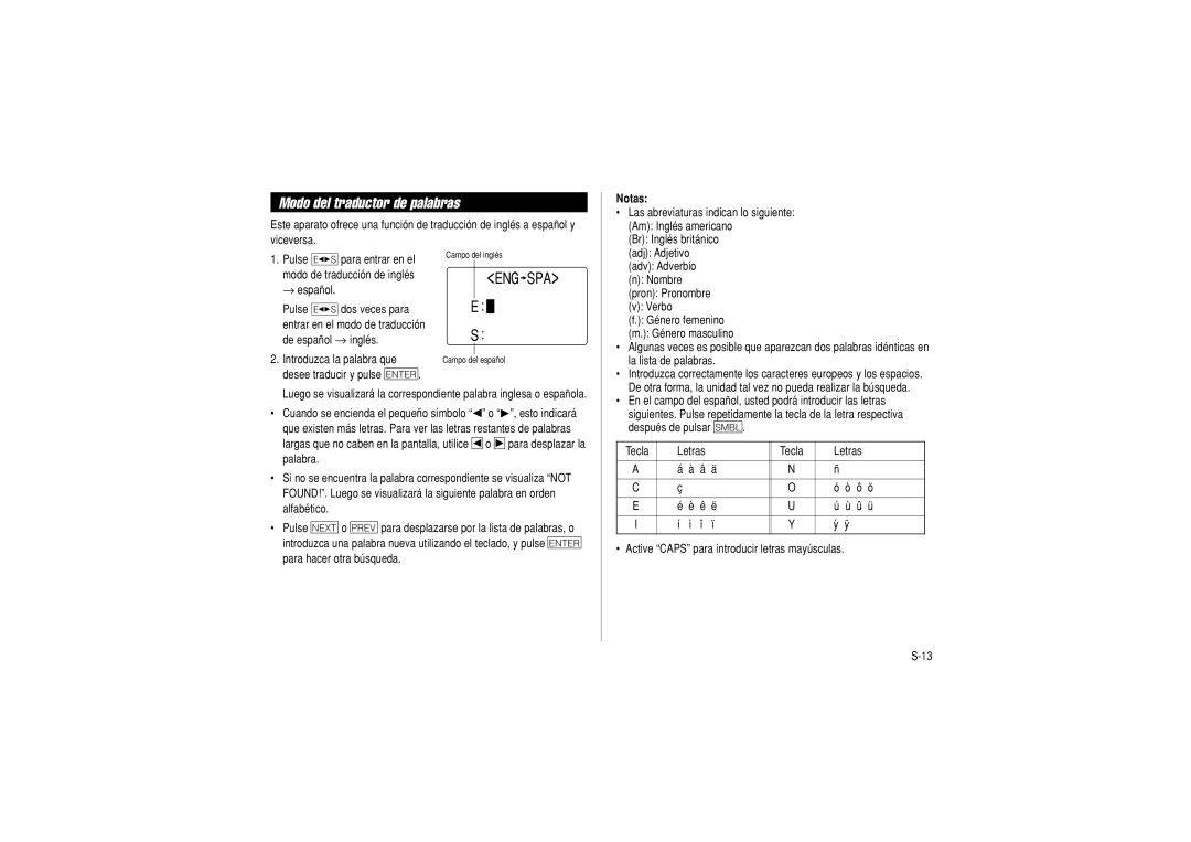 Sharp OZ-290 operation manual Modo del traductor de palabras, Notas 