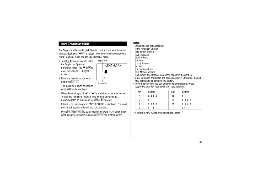 Sharp OZ-290HII operation manual Word Translator Mode, Eng Spa 