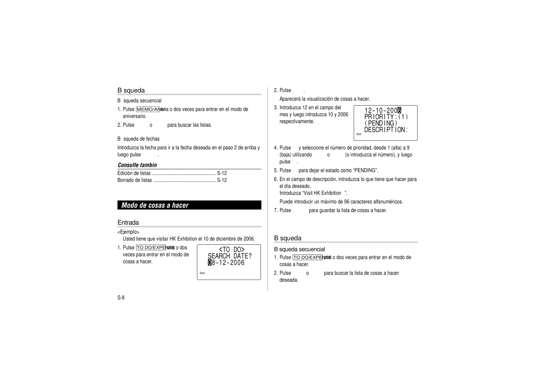 Sharp OZ-290HII operation manual Modo de cosas a hacer, 2 2 0, Búsqueda secuencial 