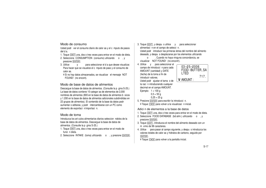 Sharp OZ-290HII Modo de consumo, Modo de base de datos de alimentos, Modo de toma, Adición de elementos a la base de datos 