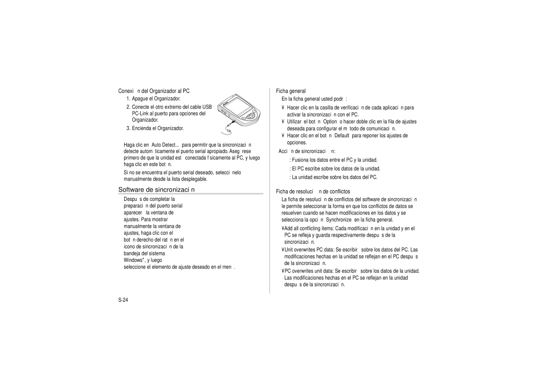 Sharp OZ-290HII operation manual Software de sincronización, Acción de sincronización 