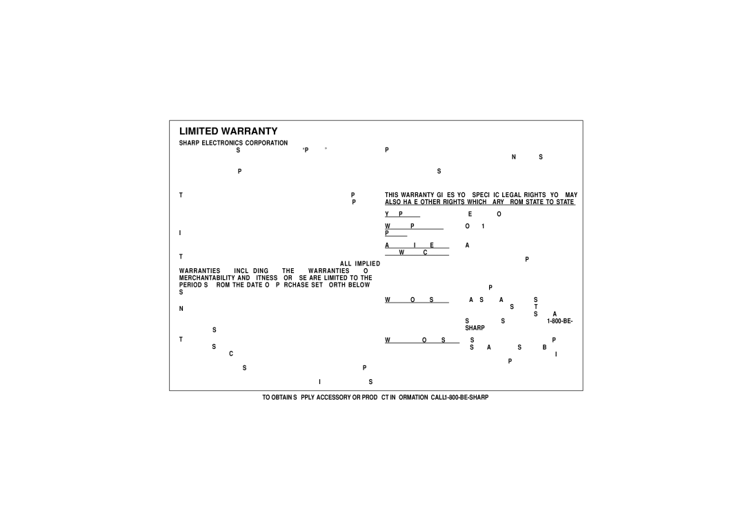 Sharp OZ-290HII operation manual Limited Warranty 