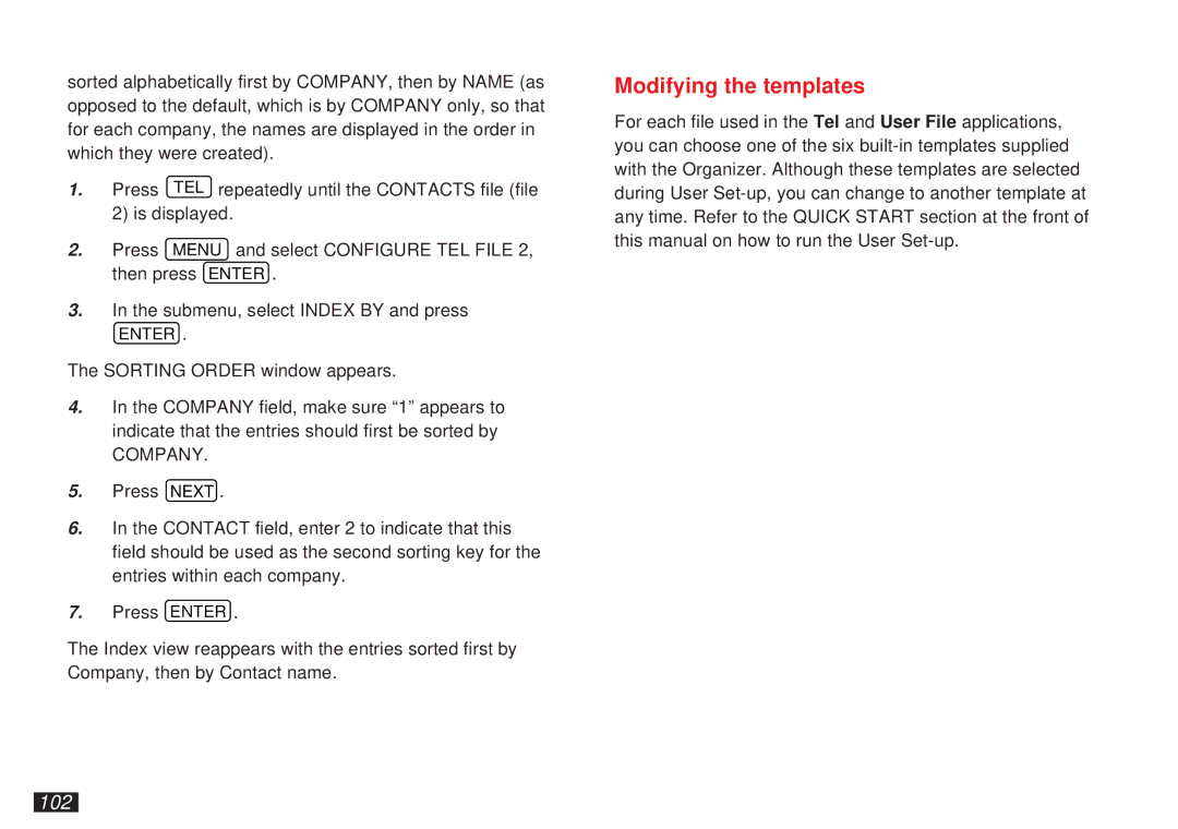 Sharp OZ-5500 operation manual Modifying the templates, 102 