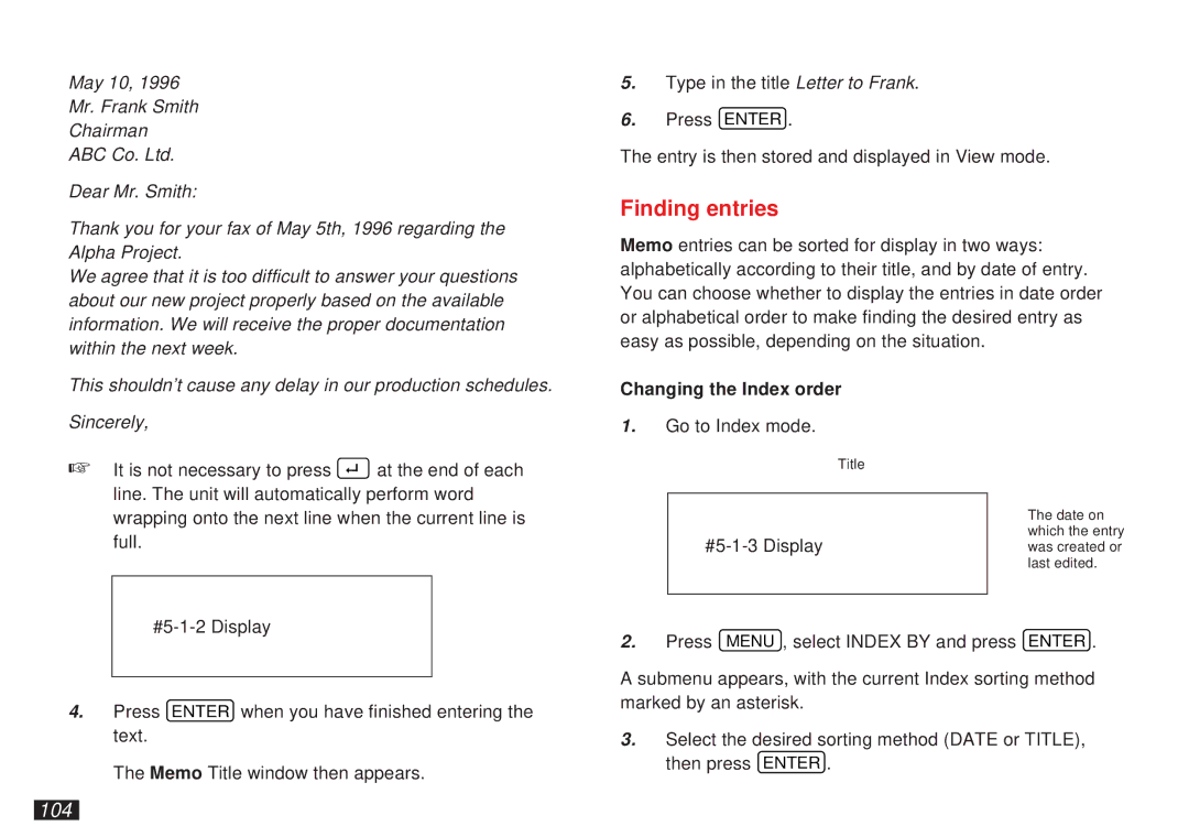 Sharp OZ-5500 operation manual 104, Changing the Index order 