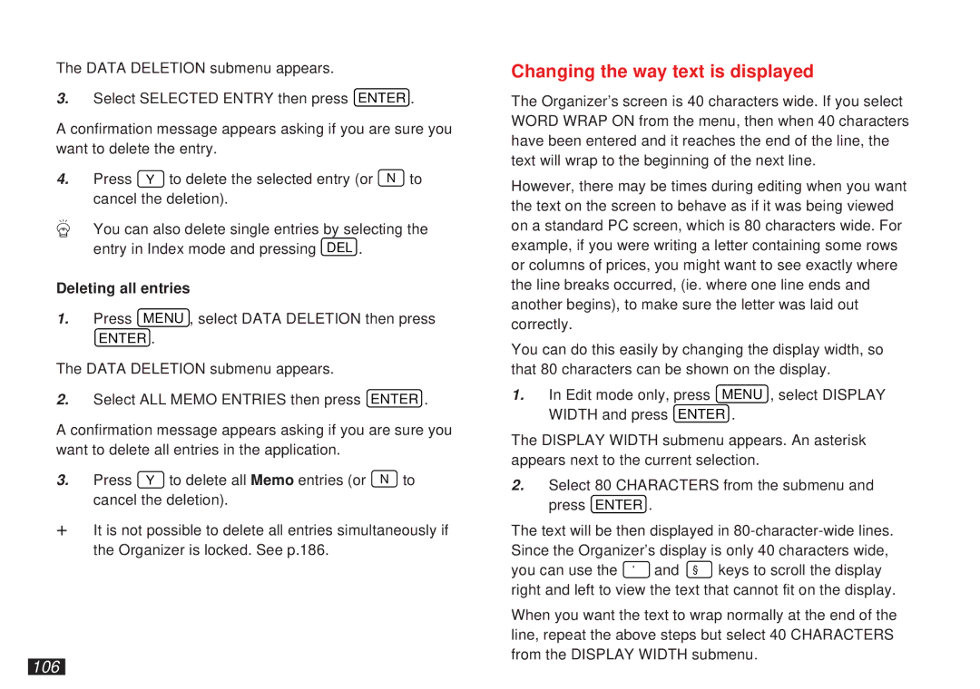 Sharp OZ-5500 operation manual Changing the way text is displayed, 106 