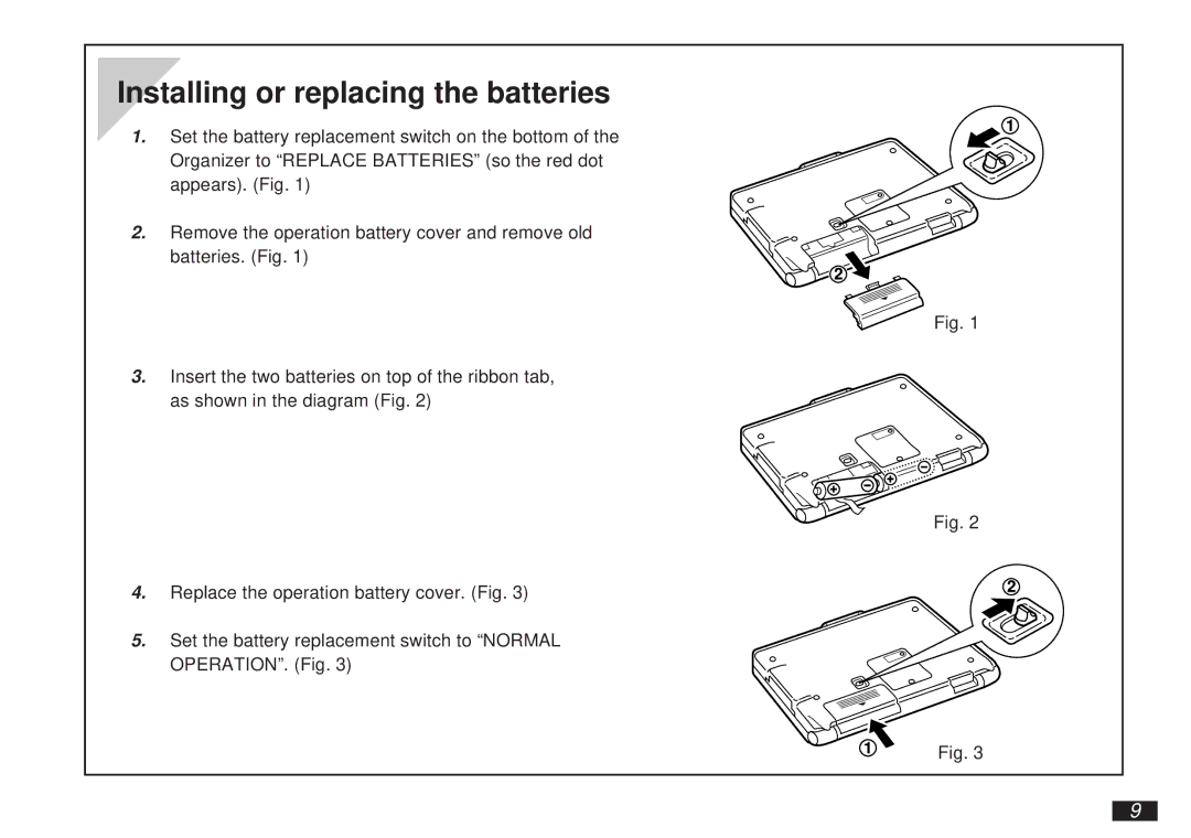 Sharp OZ-5500 operation manual Installing or replacing the batteries 