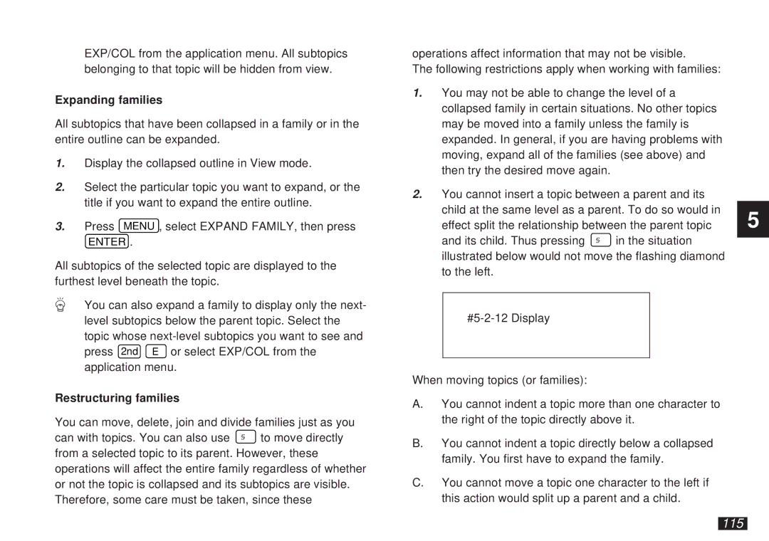 Sharp OZ-5500 operation manual 115, Expanding families, Restructuring families 